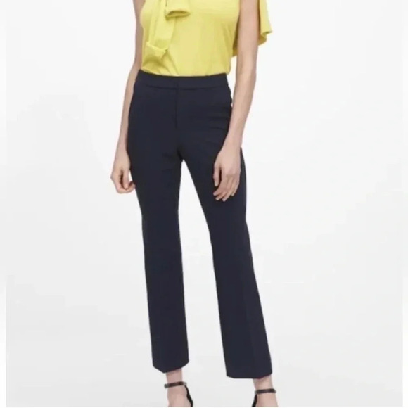Banana Republic Pants High Rise  Crop Flare Leg Trousers Navy Blue Size 0 NWT - Picture 1 of 16
